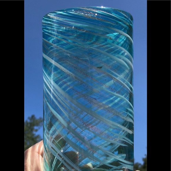 Teal and metallic swirl handblown Glass Vase Decor - Picture 6 of 6